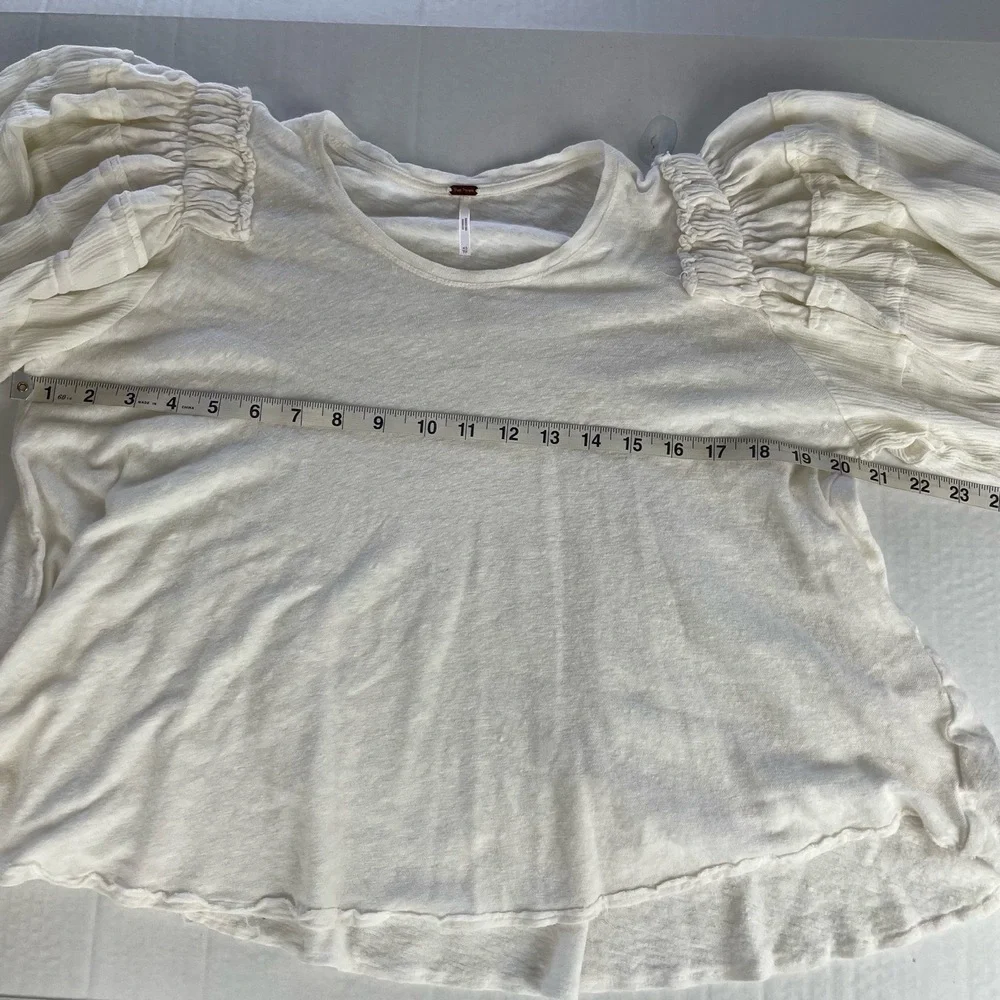 Free People Off White Peasant Blouse With‎ Puff Sleeves Size XS